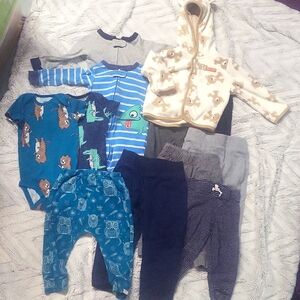 Baby boy 12 pc clothing lot 12M Carter's Teddy Bear jacket pants sleepers set pj